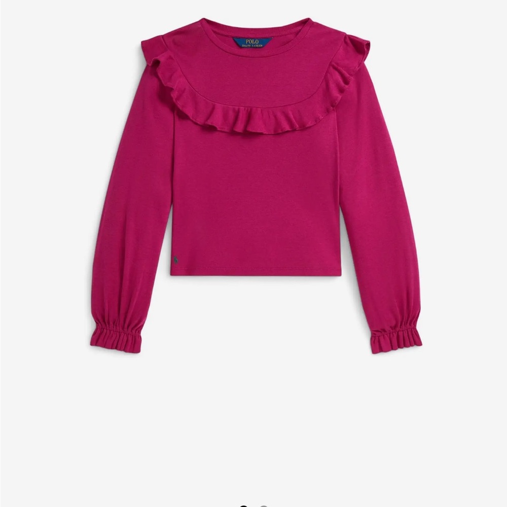 Polo by Ralph Lauren Girls Fuchsia Long Sleeve Ruffle Top size 12/14 (large) NWT